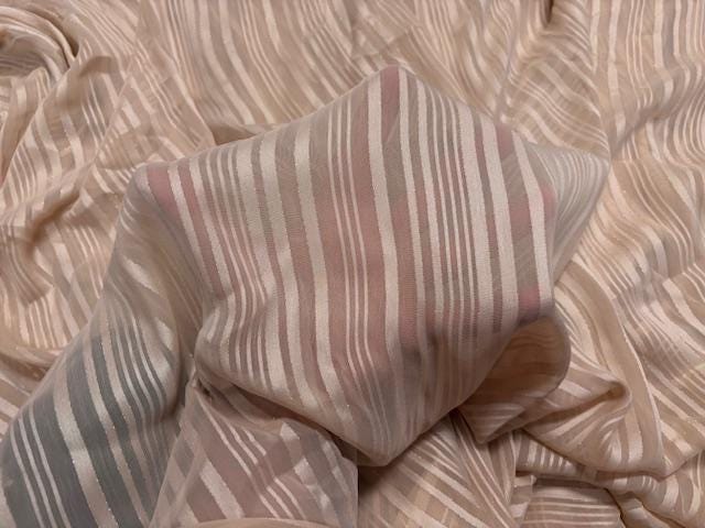 Taupe Metallic Stripe Hi-Multi Chiffon #6 100% Polyester Apparel Dress Sewing Light Weight Woven Fabric 58"-60" Wide By The Yard