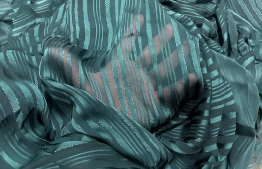 Hunter Metallic Stripe Hi-Multi Chiffon #9 100% Polyester Apparel Dress Sewing Light Weight Woven Fabric 58"-60" Wide By The Yard