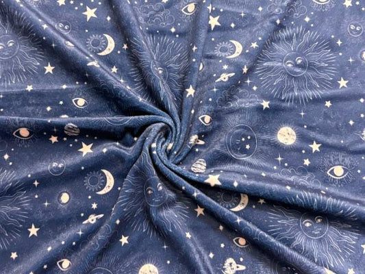 Velvet Constellations #12 Stretch Velour Polyester Spandex 240 GSM Luxury Apparel Fabric 58"-60" Wide By The Yard
