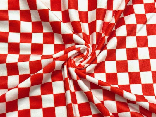 Velvet Red Checkerboard Print #19 Stretch Velour Polyester Spandex 240 GSM Luxury Apparel Fabric 58"-60" Wide By The Yard
