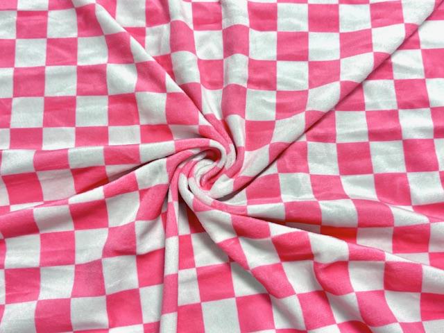 Velvet Pink Checkerboard Print #22 Stretch Velour Polyester Spandex 240 GSM Luxury Apparel Fabric 58"-60" Wide By The Yard