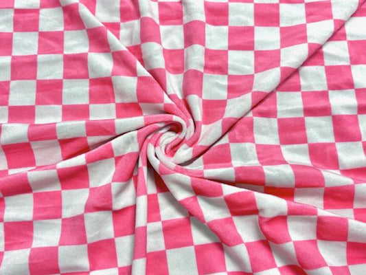 Velvet Pink Checkerboard Print #22 Stretch Velour Polyester Spandex 240 GSM Luxury Apparel Fabric 58"-60" Wide By The Yard