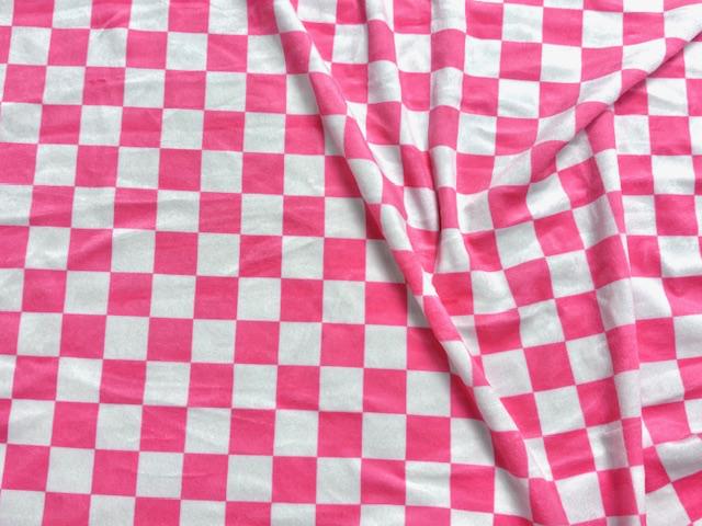 Velvet Pink Checkerboard Print #22 Stretch Velour Polyester Spandex 240 GSM Luxury Apparel Fabric 58"-60" Wide By The Yard