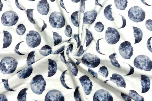 Velvet Moon Print #24 Stretch Velour Polyester Spandex 240 GSM Luxury Apparel Fabric 58"-60" Wide By The Yard