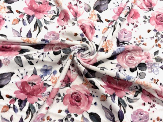 Velvet Floral Print #25 Stretch Velour Polyester Spandex 240 GSM Luxury Apparel Fabric 58"-60" Wide By The Yard