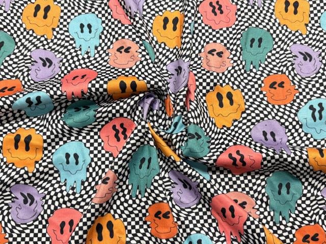 Trippy Checkerboard Faces DBP Print #1085 Double Brushed Polyester Spandex Apparel Stretch Fabric 190 GSM 58"-60" Wide By The Yard