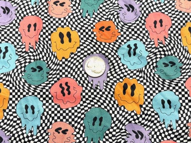 Trippy Checkerboard Faces DBP Print #1085 Double Brushed Polyester Spandex Apparel Stretch Fabric 190 GSM 58"-60" Wide By The Yard