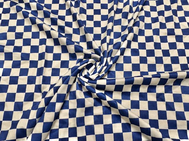 Checkerboard Navy Beige DBP Print #1090 Double Brushed Polyester Spandex Apparel Stretch Fabric 190 GSM 58"-60" Wide By The Yard