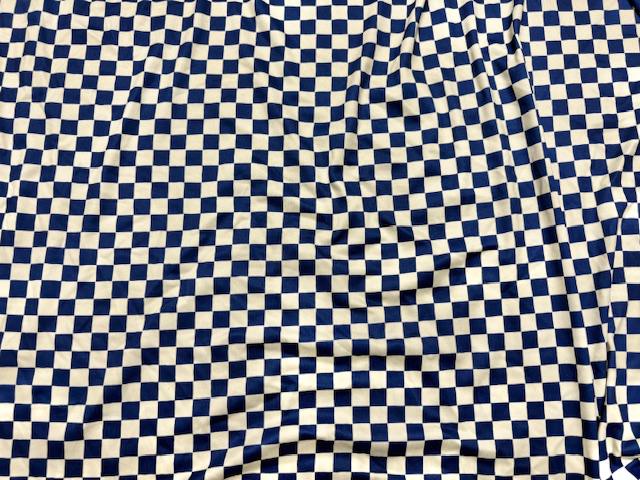 Checkerboard Navy Beige DBP Print #1090 Double Brushed Polyester Spandex Apparel Stretch Fabric 190 GSM 58"-60" Wide By The Yard