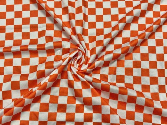 Checkerboard Orange Beige DBP Print #1093 Double Brushed Polyester Spandex Apparel Stretch Fabric 190 GSM 58"-60" Wide By The Yard