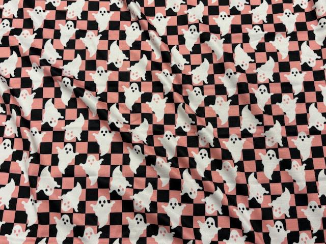 Checkerboard Ghosts DBP Print #1096 Double Brushed Polyester Spandex Apparel Stretch Fabric 190 GSM 58"-60" Wide By The Yard