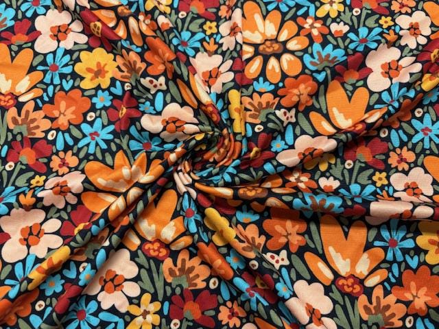 Fall Floral DBP Print #2004 Double Brushed Polyester Spandex Apparel Stretch Fabric 190 GSM 58"-60" Wide By The Yard
