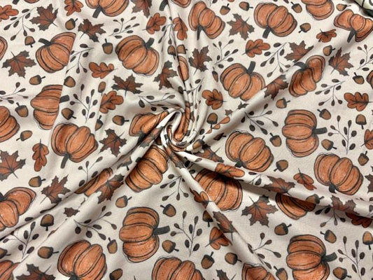 Brittany Frost Designs Fall Pumpkin DBP Print #2041 Double Brushed Polyester Spandex Apparel Stretch Fabric 190 GSM 58"-60" Wide By The Yard