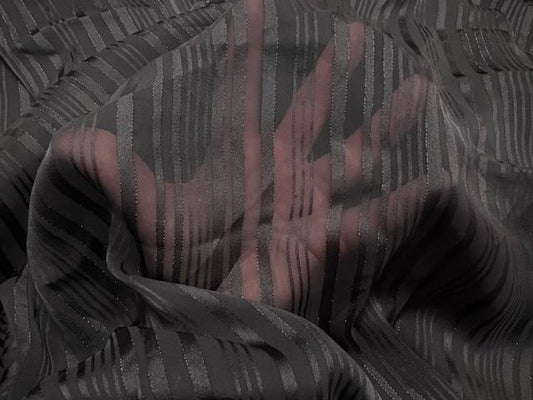 Black Metallic Stripe Hi-Multi Chiffon #3 100% Polyester Apparel Dress Sewing Light Weight Woven Fabric 58"-60" Wide By The Yard