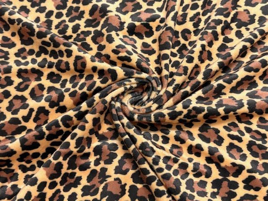 Velvet Leopard Spot Print #14 Stretch Velour Polyester Spandex 240 GSM Luxury Apparel Fabric 58"-60" Wide By The Yard