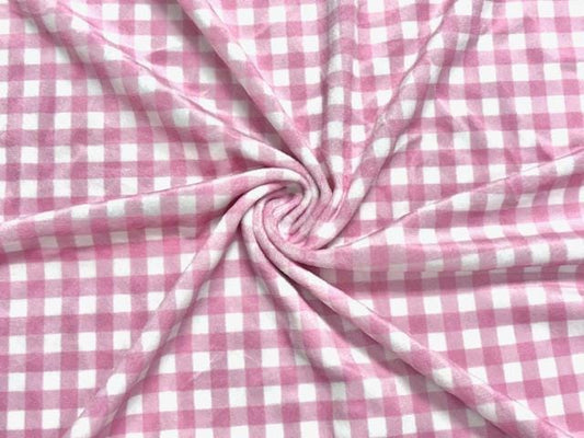 Velvet Pink Gingham Print #17 Stretch Velour Polyester Spandex 240 GSM Luxury Apparel Fabric 58"-60" Wide By The Yard