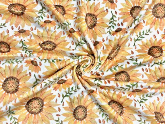Velvet Sunflower Print #29 Stretch Velour Polyester Spandex 240 GSM Luxury Apparel Fabric 58"-60" Wide By The Yard