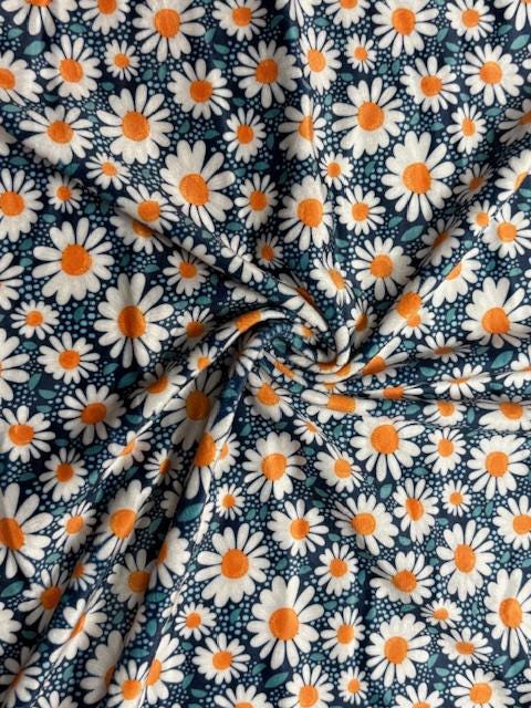 Velvet Floral Daisy Print #31 Stretch Velour Polyester Spandex 240 GSM Luxury Apparel Fabric 58"-60" Wide By The Yard