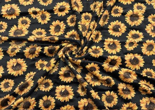 Velvet Sunflower Print #32 Stretch Velour Polyester Spandex 240 GSM Luxury Apparel Fabric 58"-60" Wide By The Yard
