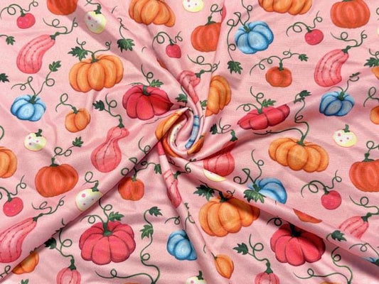 Pink Pumpkins DBP Print #1088 Double Brushed Polyester Spandex Apparel Stretch Fabric 190 GSM 58"-60" Wide By The Yard