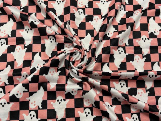Checkerboard Ghosts DBP Print #1096 Double Brushed Polyester Spandex Apparel Stretch Fabric 190 GSM 58"-60" Wide By The Yard