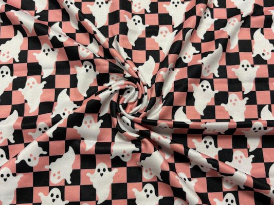 Checkerboard Ghosts DBP Print #1096 Double Brushed Polyester Spandex Apparel Stretch Fabric 190 GSM 58"-60" Wide By The Yard