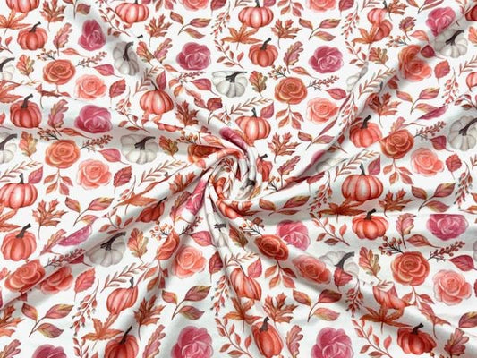 Pumpkin Floral DBP Print #1098 Double Brushed Polyester Spandex Apparel Stretch Fabric 190 GSM 58"-60" Wide By The Yard