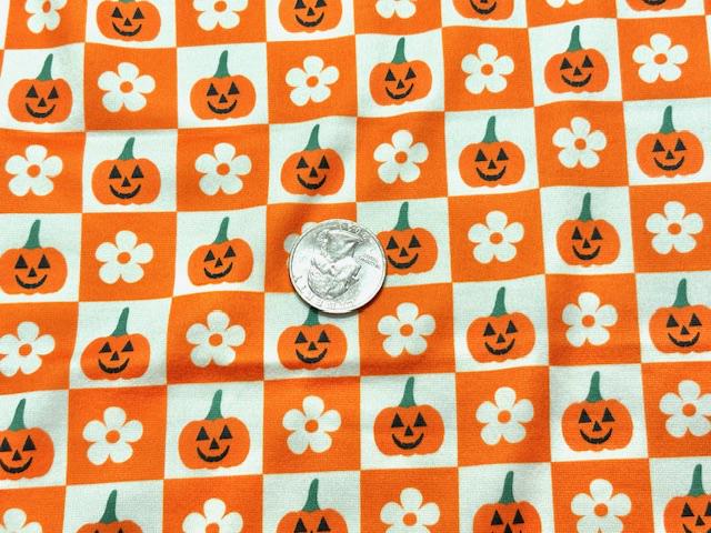 Checkerboard Pumpkin Floral DBP Print #2000 Double Brushed Polyester Spandex Apparel Stretch Fabric 190 GSM 58"-60" Wide By The Yard