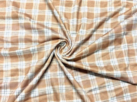 Brown Plaid DBP Print #2018 Double Brushed Polyester Spandex Apparel Stretch Fabric 190 GSM 58"-60" Wide By The Yard