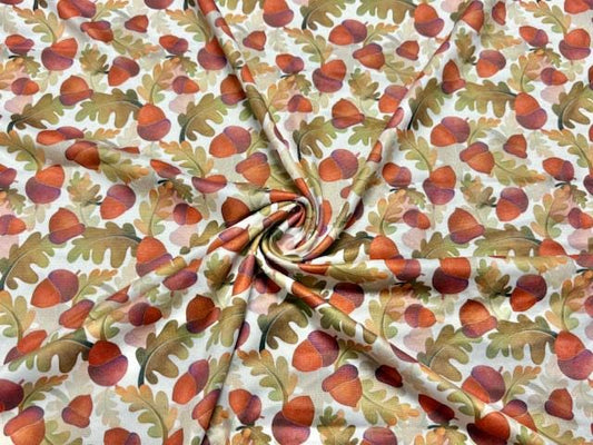 Acorns DBP Print #2023 Double Brushed Polyester Spandex Apparel Stretch Fabric 190 GSM 58"-60" Wide By The Yard