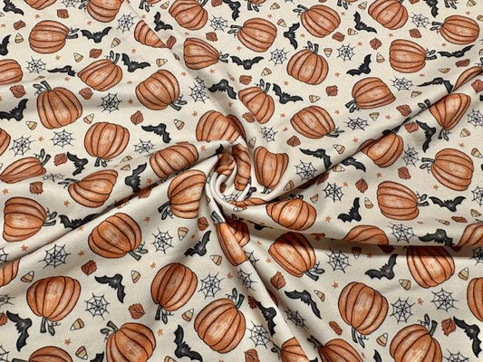Brittany Frost Designs Pumpkins DBP Print #2035 Double Brushed Polyester Spandex Apparel Stretch Fabric 190 GSM 58"-60" Wide By The Yard