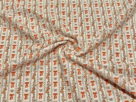 Fall Bows Bullet Print #1092 Ribbed Scuba Techno Double Knit 2-Way Stretch Poly Spandex Apparel Craft Fabric 58"-60" Wide BTY