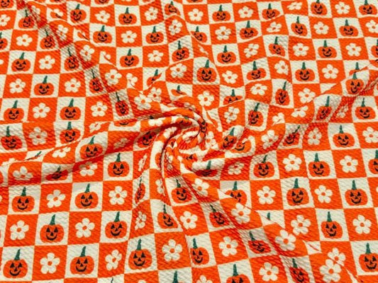 Checkerboard Pumpkin Bullet Print #1099 Ribbed Scuba Techno Double Knit 2-Way Stretch Poly Spandex Apparel Craft Fabric 58"-60" Wide BTY