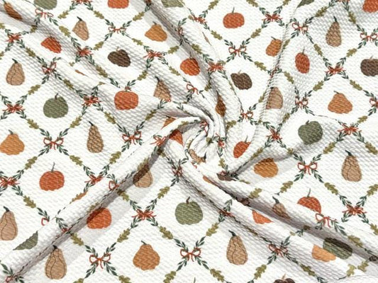 Pumpkin Trellis Bullet Print #2008 Ribbed Scuba Techno Double Knit 2-Way Stretch Poly Spandex Apparel Craft Fabric 58"-60" Wide BTY