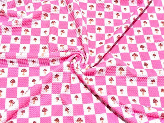 Mushroom Checkerboard Bullet Print #2025 Ribbed Scuba Techno Double Knit 2-Way Stretch Poly Spandex Apparel Craft Fabric 58"-60" Wide BTY