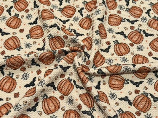 Brittany Frost Designs Pumpkin Bat Bullet Print #2034 Ribbed Scuba Double Knit Stretch Poly Spandex Apparel Craft Fabric 58"-60" Wide BTY