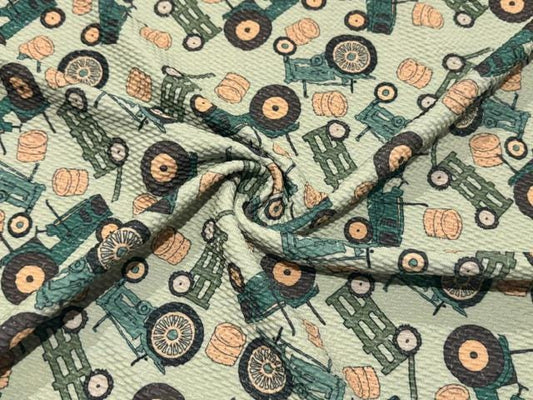Brittany Frost Designs Tractor Bullet Print #2039 Ribbed Scuba Double Knit Stretch Poly Spandex Apparel Craft Fabric 58"-60" Wide BTY