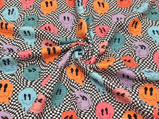 Smiley Checkerboard Bullet Print #1085 Ribbed Scuba Techno Double Knit 2-Way Stretch Poly Spandex Apparel Craft Fabric 58"-60" Wide BTY