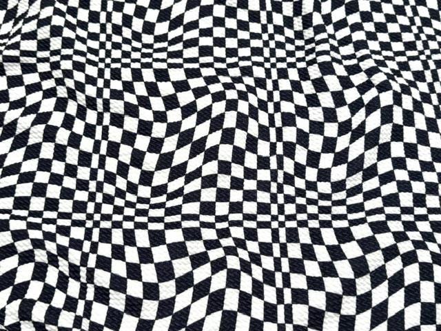 Psychedelic Checkerboard Bullet Print #1091 Ribbed Scuba Techno Double Knit 2-Way Stretch Poly Spandex Apparel Craft Fabric 58"-60" Wide BTY