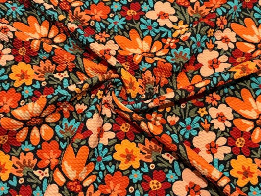 Fall Floral Bullet Print #2004 Ribbed Scuba Techno Double Knit 2-Way Stretch Poly Spandex Apparel Craft Fabric 58"-60" Wide BTY