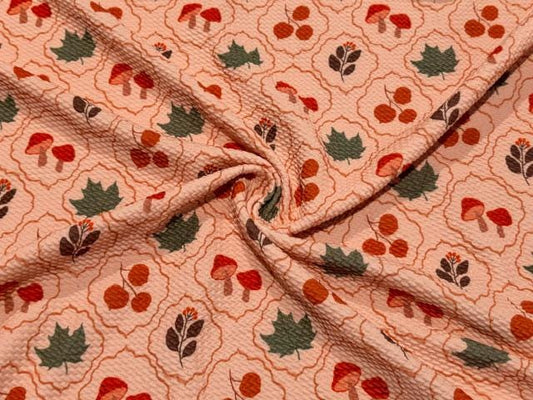 Floral Mushroom Bullet Print #2009 Ribbed Scuba Techno Double Knit 2-Way Stretch Poly Spandex Apparel Craft Fabric 58"-60" Wide BTY