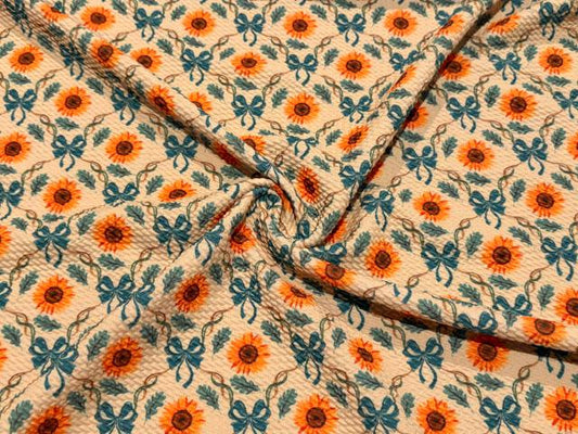 Sunflower Bullet Print #2012 Ribbed Scuba Techno Double Knit 2-Way Stretch Poly Spandex Apparel Craft Fabric 58"-60" Wide BTY