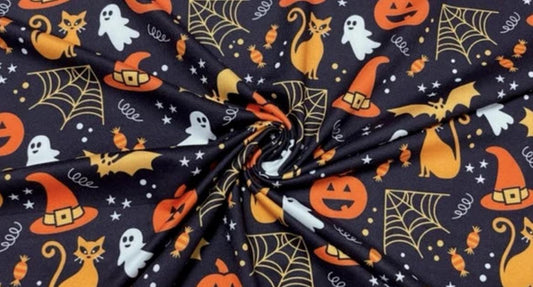 Swimwear Fabric Halloween Cat Ghost Activewear Print #595 Polyester Spandex Stretch By The Yard