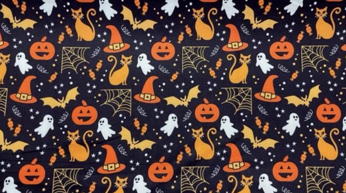 Swimwear Fabric Halloween Cat Ghost Activewear Print #595 Polyester Spandex Stretch By The Yard