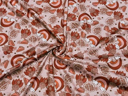 Brittany Frost Designs Thanksgiving DBP Print #2044 Double Brushed Polyester Spandex Apparel Stretch Fabric 190 GSM 58"-60" Wide By The Yard