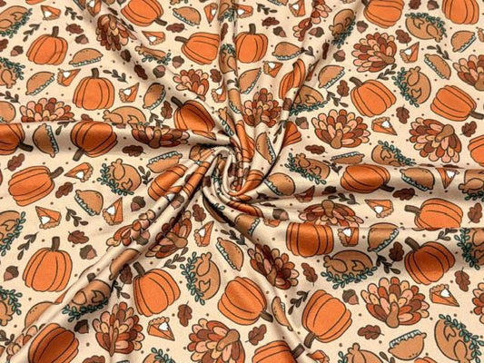 Brittany Frost Designs Thanksgiving DBP Print #2045 Double Brushed Polyester Spandex Apparel Stretch Fabric 190 GSM 58"-60" Wide By The Yard