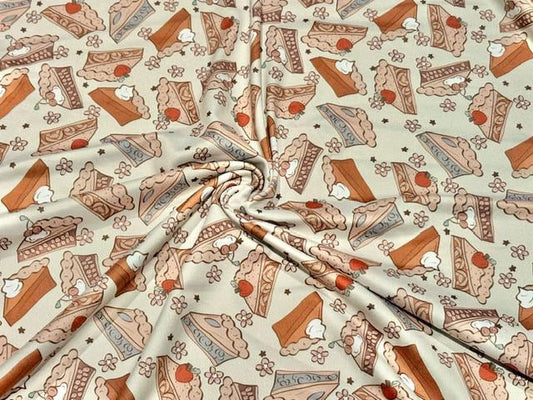 Brittany Frost Designs Pies DBP Print #2046 Double Brushed Polyester Spandex Apparel Stretch Fabric 190 GSM 58"-60" Wide By The Yard