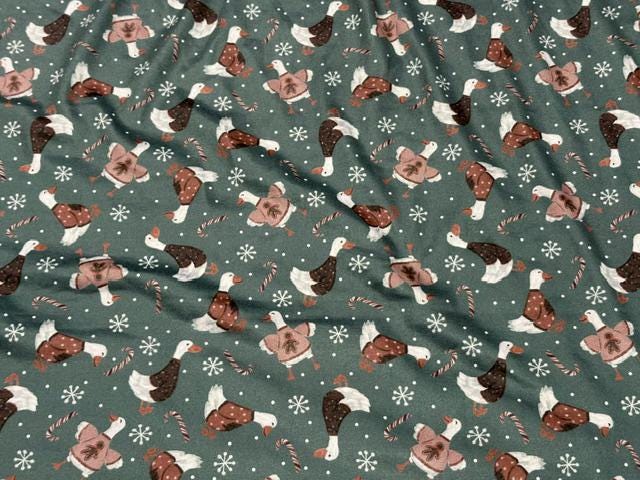 Brittany Frost Designs Xmas Geese DBP Print #2054 Double Brushed Polyester Spandex Apparel Stretch Fabric 190 GSM 58"-60" Wide By The Yard