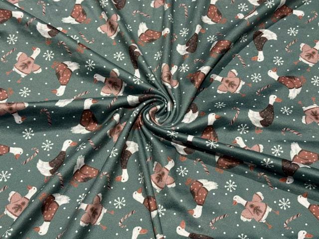 Brittany Frost Designs Xmas Geese DBP Print #2054 Double Brushed Polyester Spandex Apparel Stretch Fabric 190 GSM 58"-60" Wide By The Yard