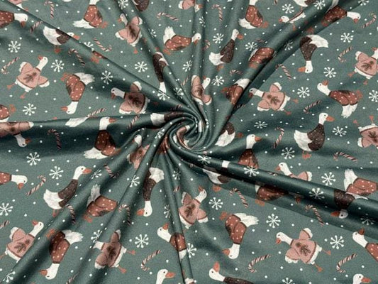 Brittany Frost Designs Xmas Geese DBP Print #2054 Double Brushed Polyester Spandex Apparel Stretch Fabric 190 GSM 58"-60" Wide By The Yard